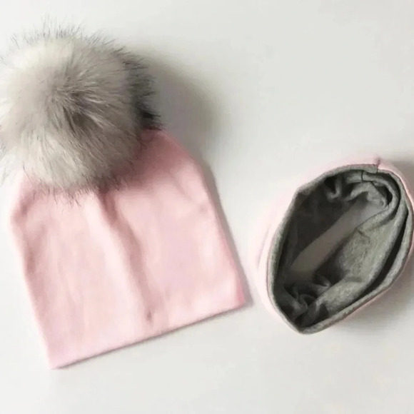 Baby Girl Pink Pom Pom Beanie and Scarf Set - Picture 1 of 3
